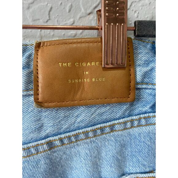 Zara The Cigarette in Sunrise Blue Distressed Straight Raw Hem Jeans Sz 8 BOHO - Picture 6 of 9